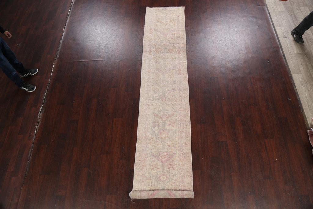 Muted Geometric Oushak Oriental Runner Rug 2x13