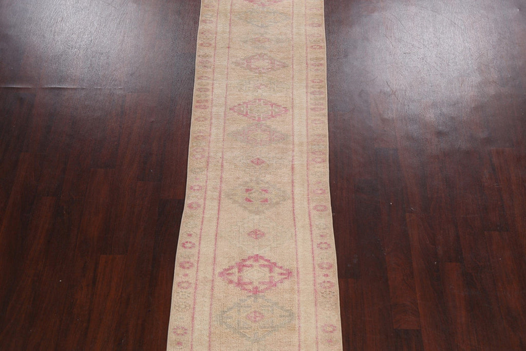 Muted Geometric Oushak Oriental Runner Rug 3x12