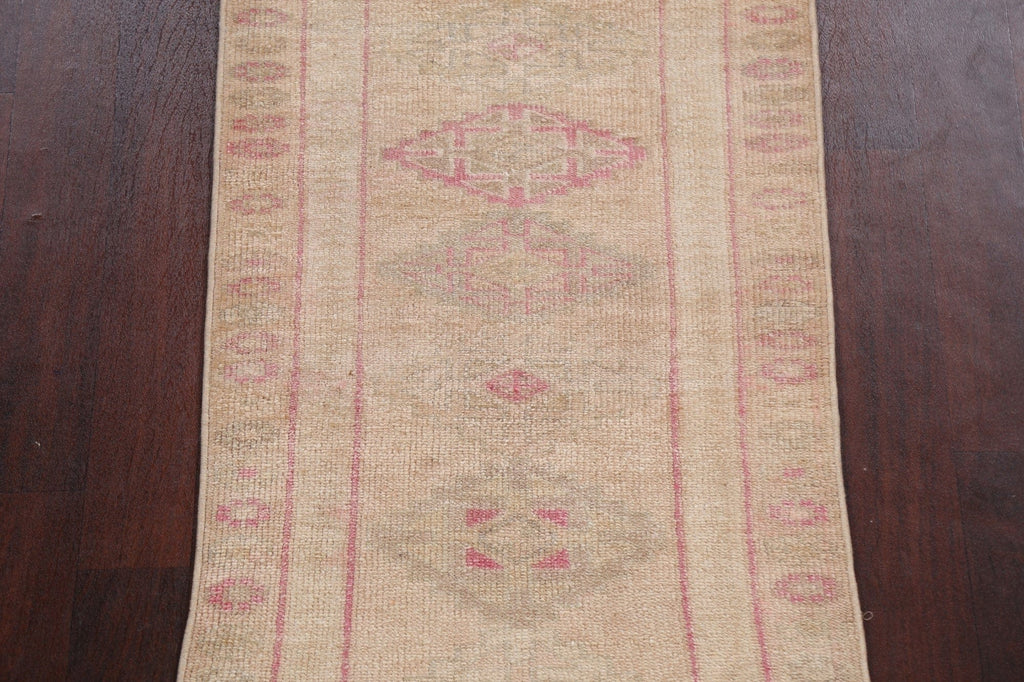 Muted Geometric Oushak Oriental Runner Rug 3x12