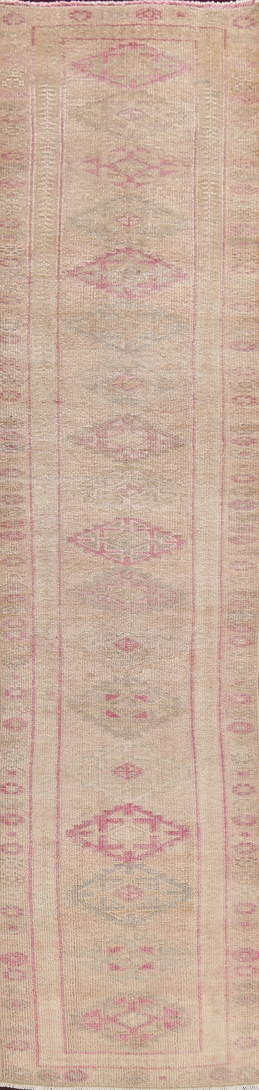 Muted Geometric Oushak Oriental Runner Rug 3x12