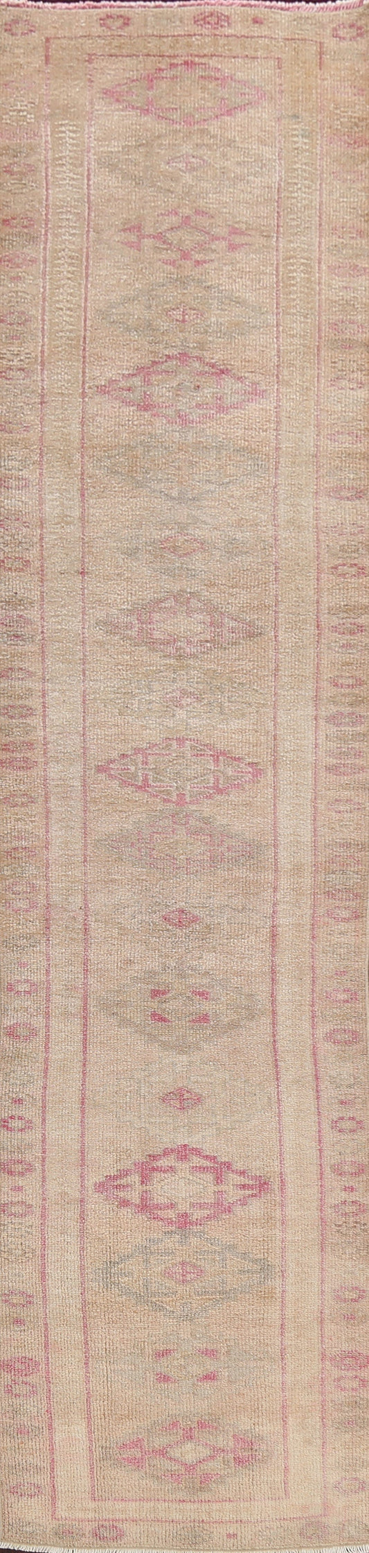 Muted Geometric Oushak Oriental Runner Rug 3x12