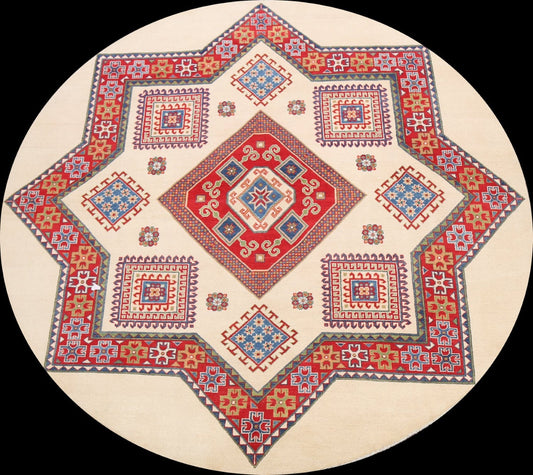 Geometric Kazak Oriental Area Rug 8x8 Round