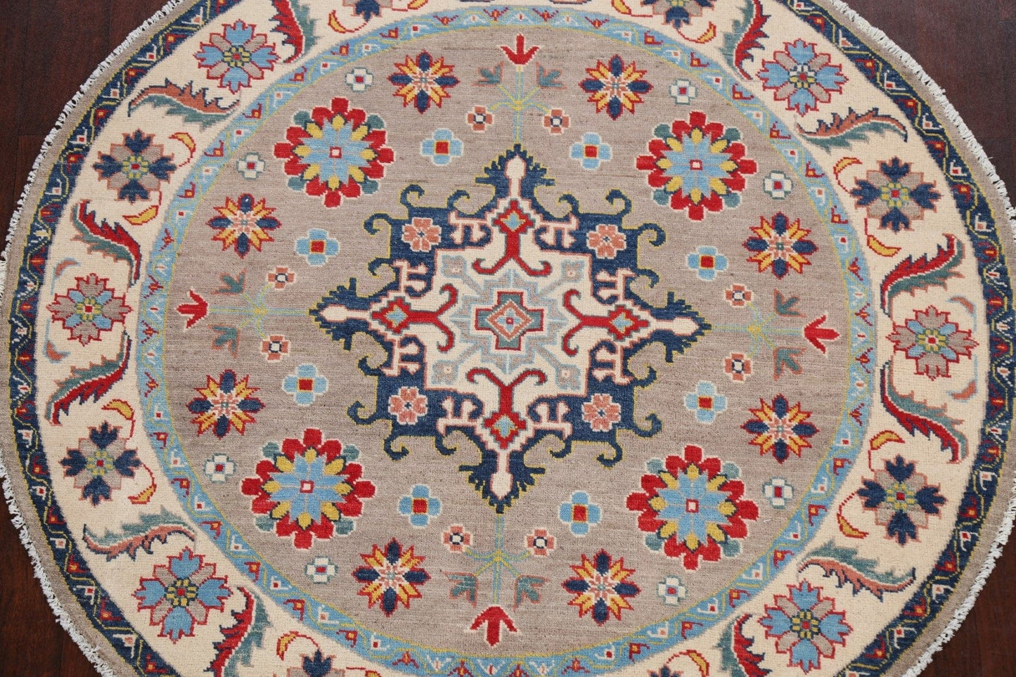 Geometric Kazak Oriental Area Rug 5x5 Round