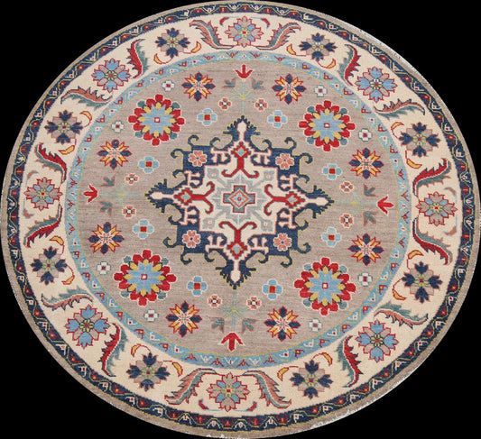 Geometric Kazak Oriental Area Rug 5x5 Round