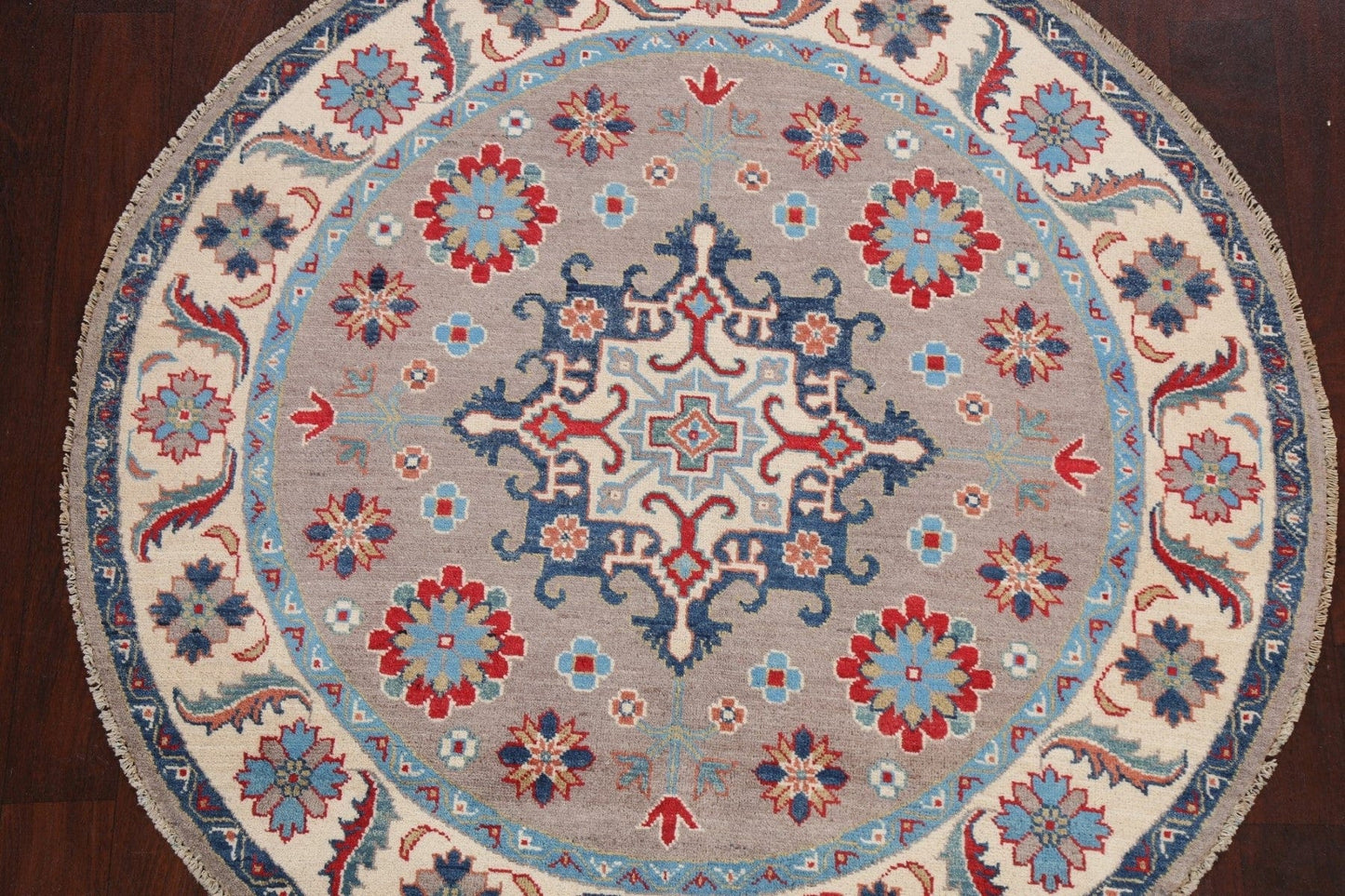 Geometric Kazak Oriental Area Rug 5x5 Round