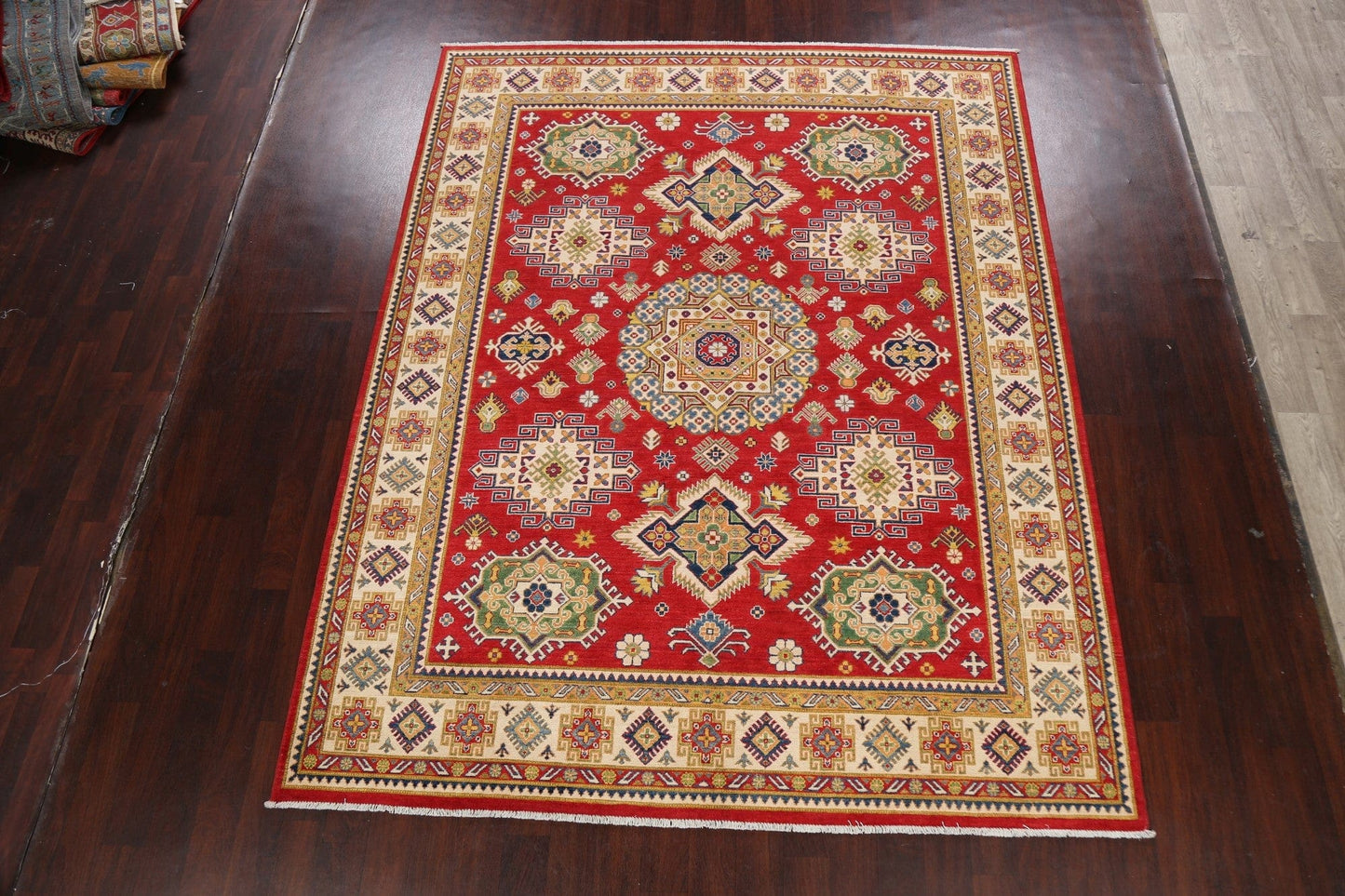 Vegetable Dye Geometric Kazak Oriental Area Rug 8x10