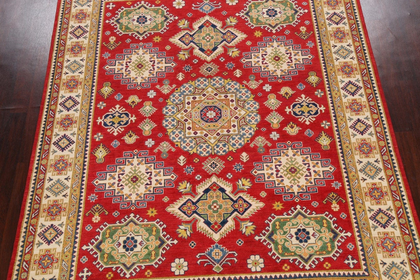 Vegetable Dye Geometric Kazak Oriental Area Rug 8x10