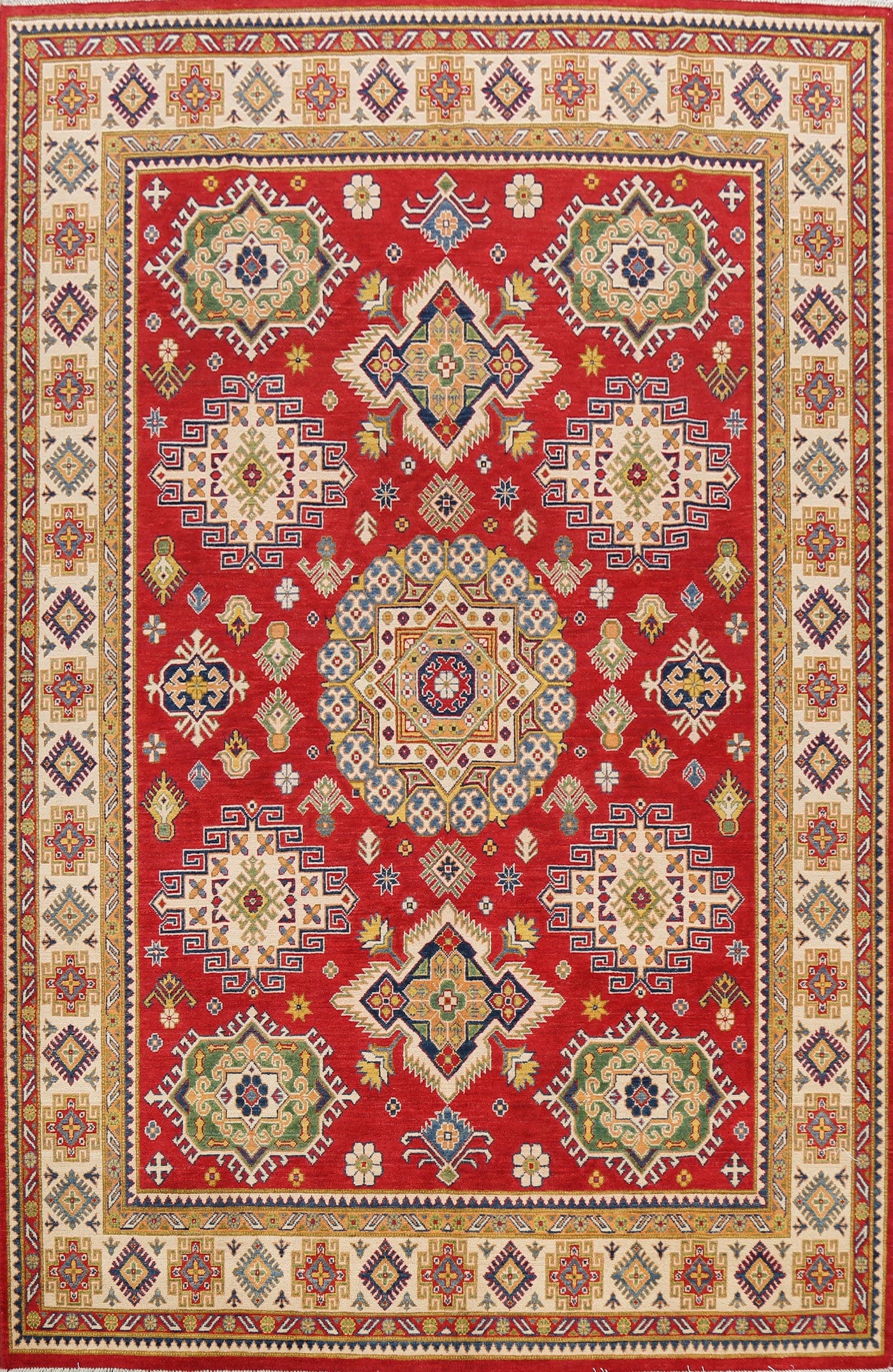 Vegetable Dye Geometric Kazak Oriental Area Rug 8x10