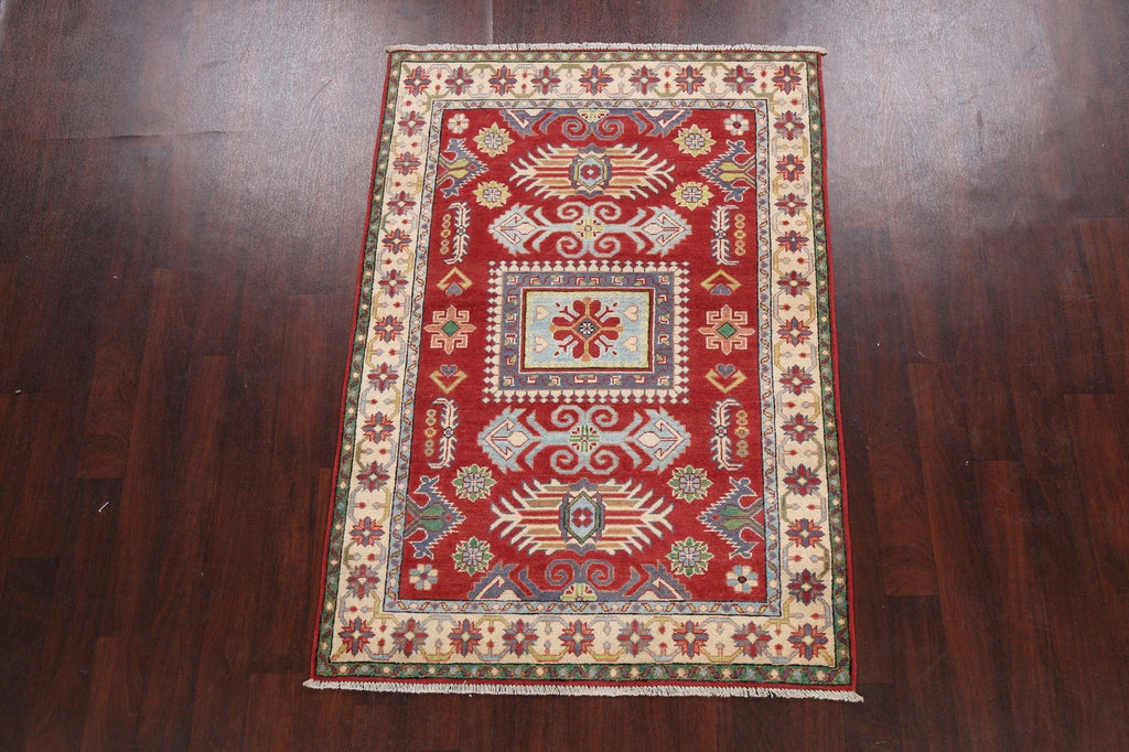 Vegetable Dye Geometric Kazak Oriental Area Rug 4x6