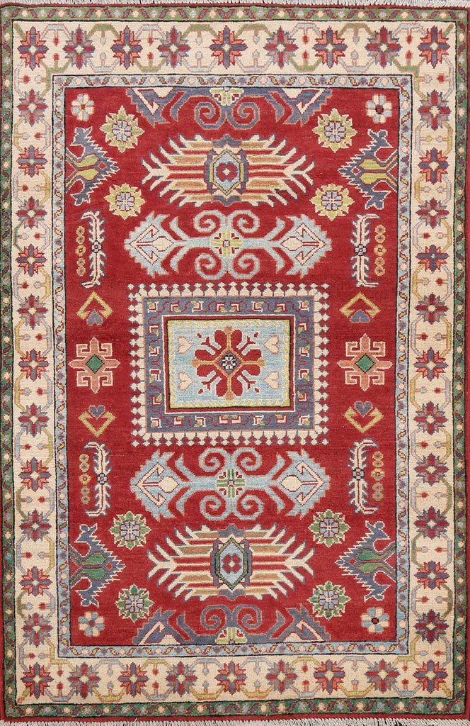 Vegetable Dye Geometric Kazak Oriental Area Rug 4x6