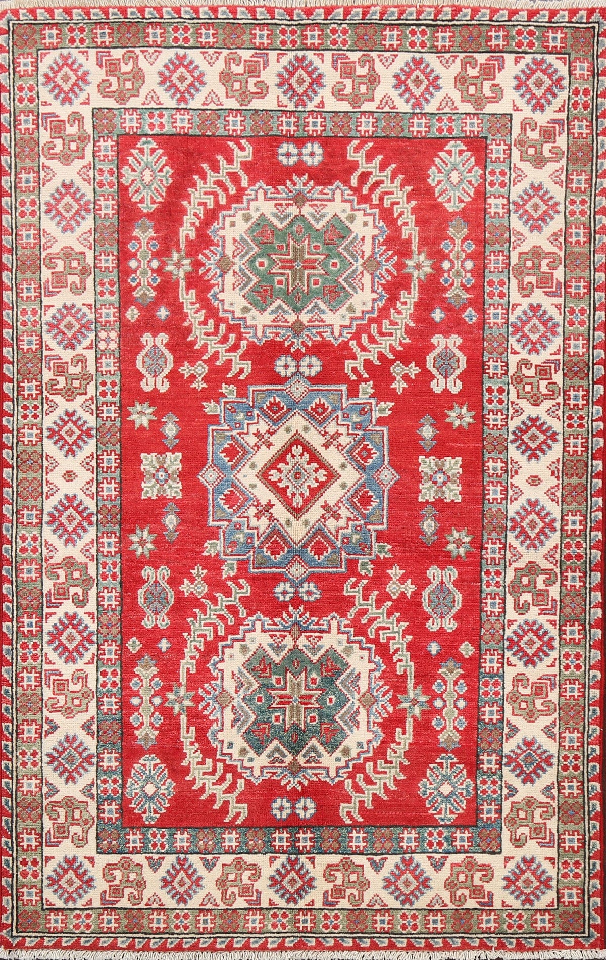 Geometric Red Kazak Oriental Area Rug 3x5