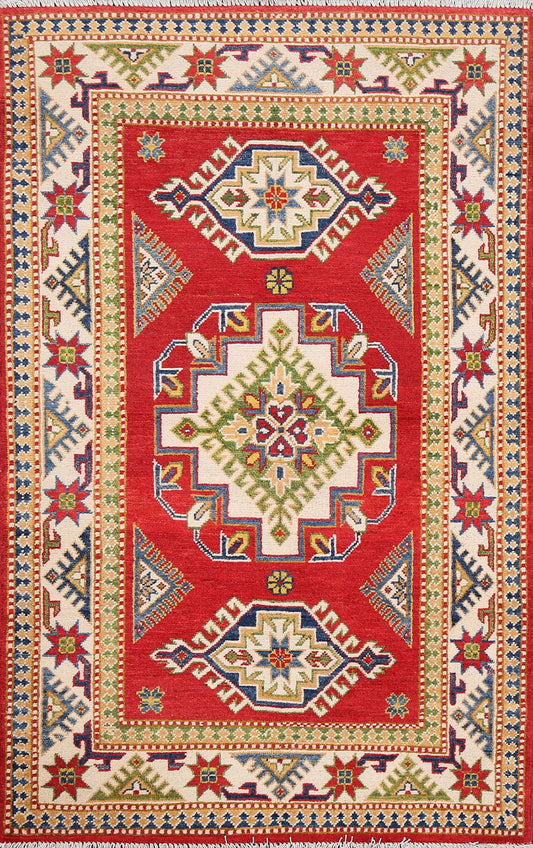 Geometric Red Kazak Oriental Area Rug 3x5