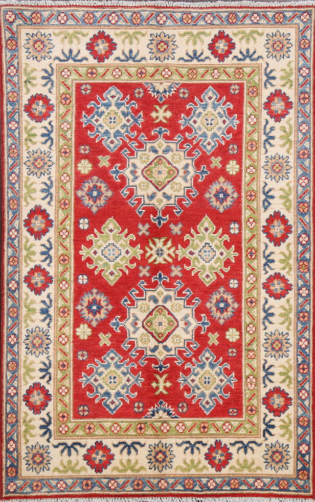 Geometric Red Kazak Oriental Area Rug 3x5