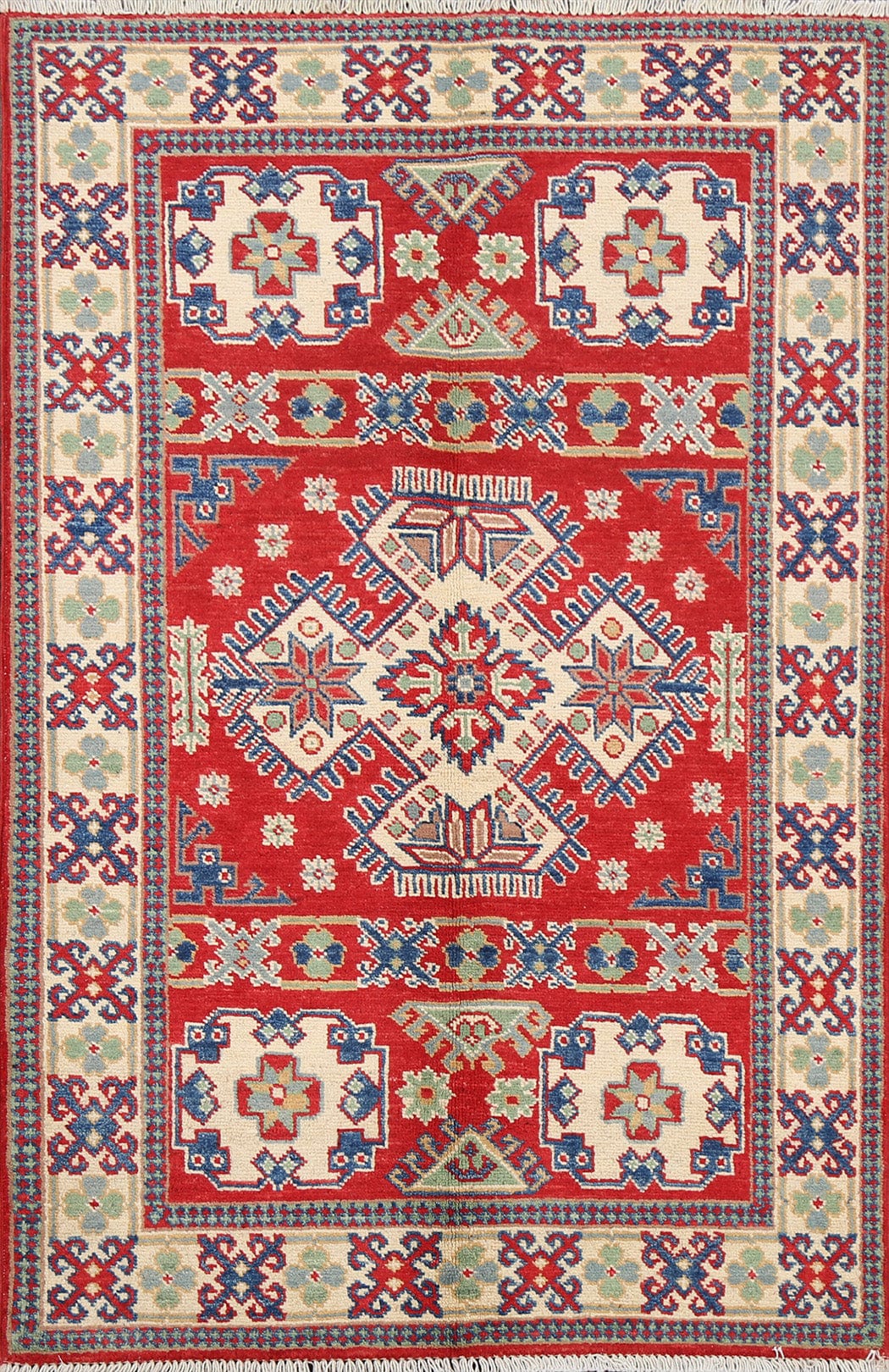 Geometric Red Kazak Oriental Area Rug 3x5