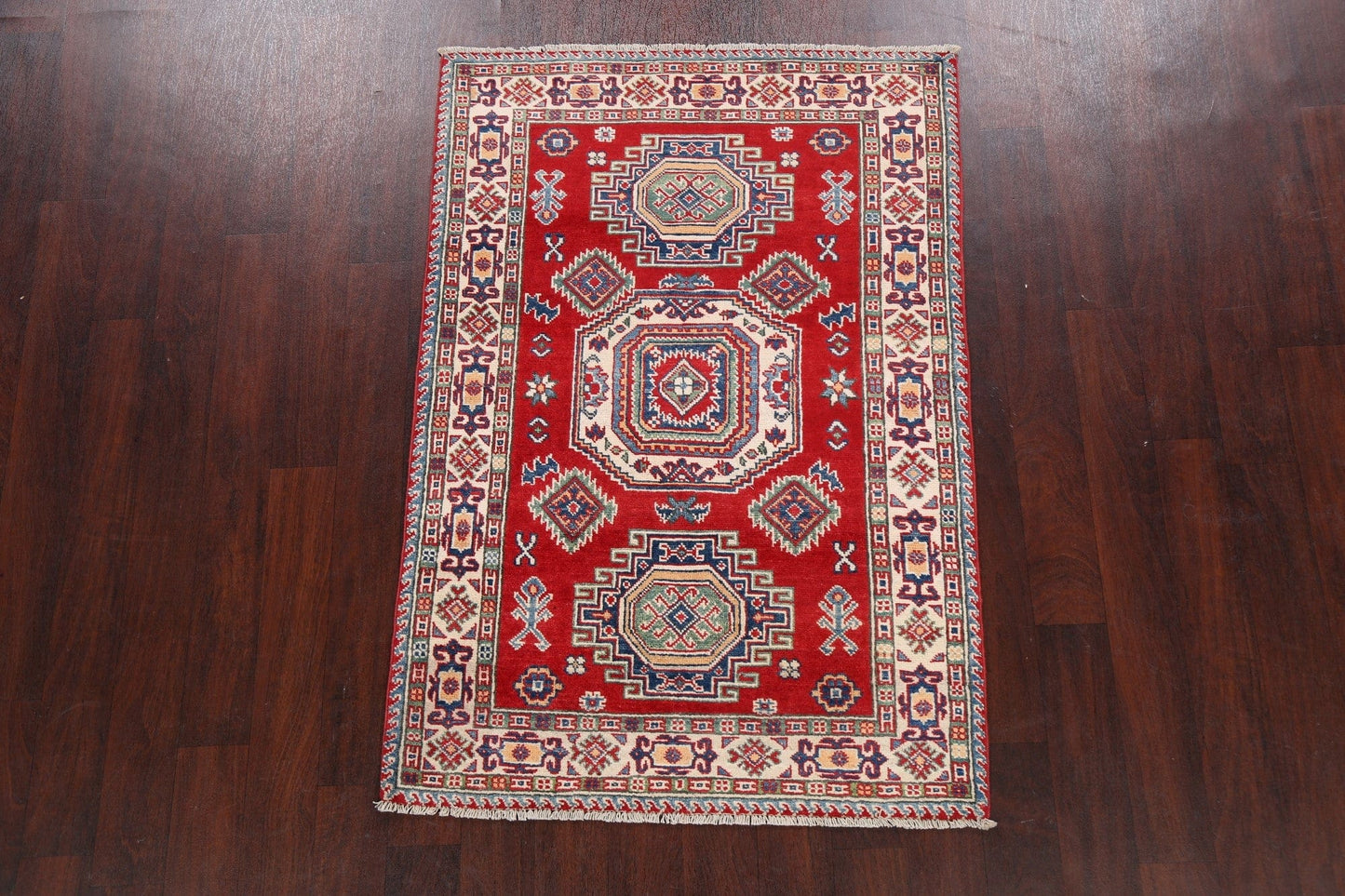 Geometric Red Kazak Oriental Area Rug 3x5