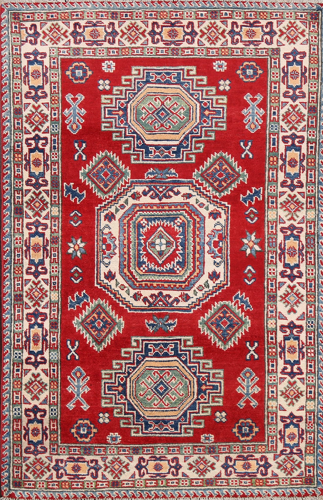 Geometric Red Kazak Oriental Area Rug 3x5