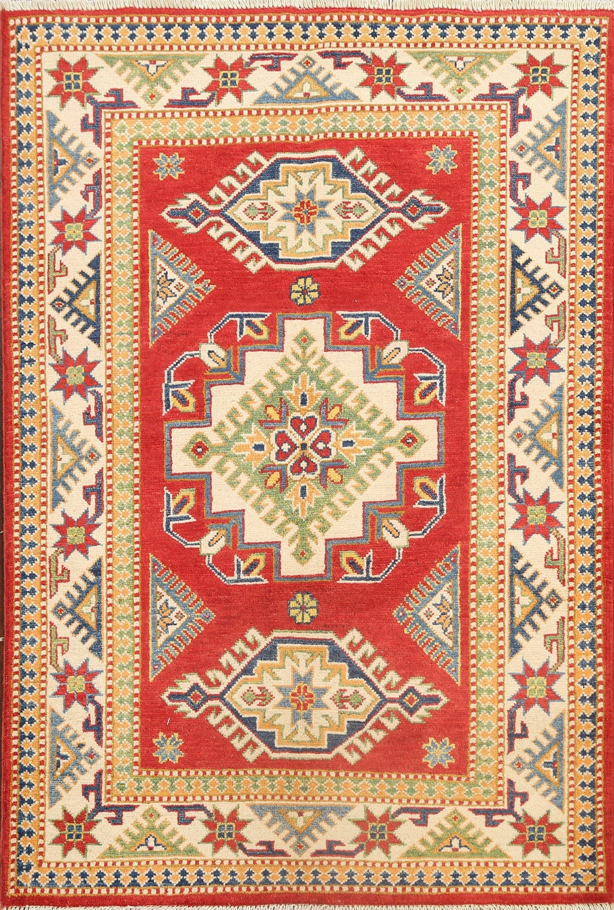 Geometric Kazak Oriental Area Rug 3x4