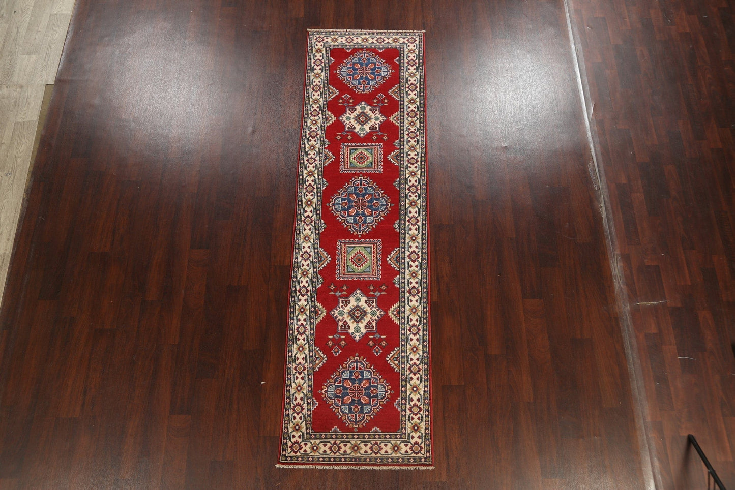 Geometric Red Kazak Oriental Runner Rug 3x10