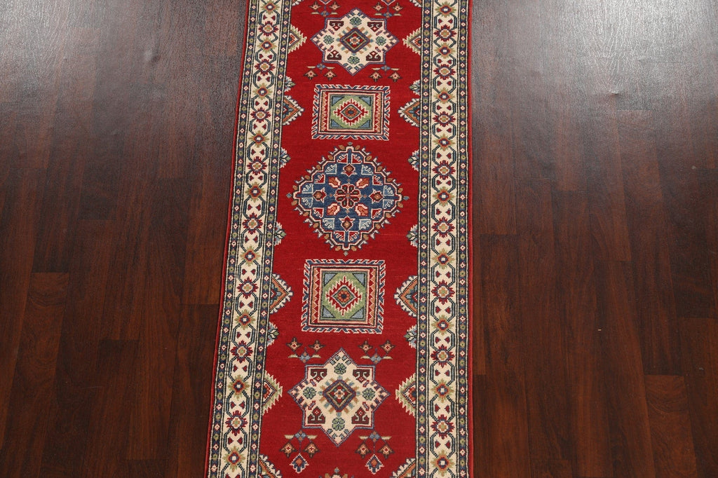 Geometric Red Kazak Oriental Runner Rug 3x10