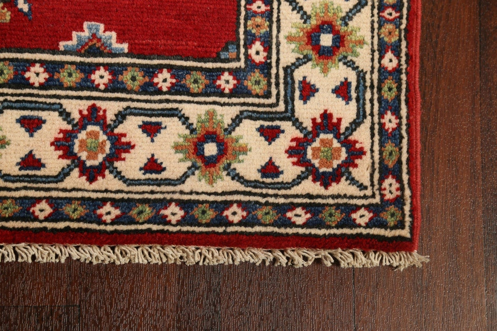 Geometric Red Kazak Oriental Runner Rug 3x10