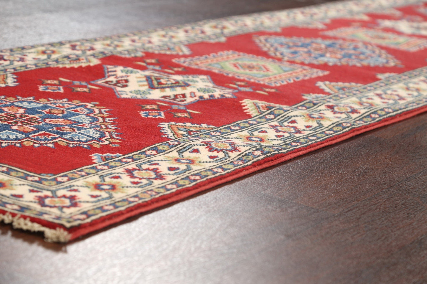 Geometric Red Kazak Oriental Runner Rug 3x10