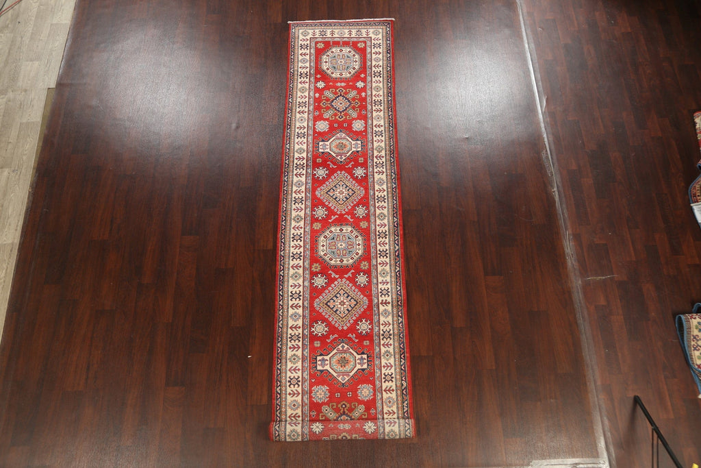 Geometric Red Kazak Oriental Runner Rug 3x13