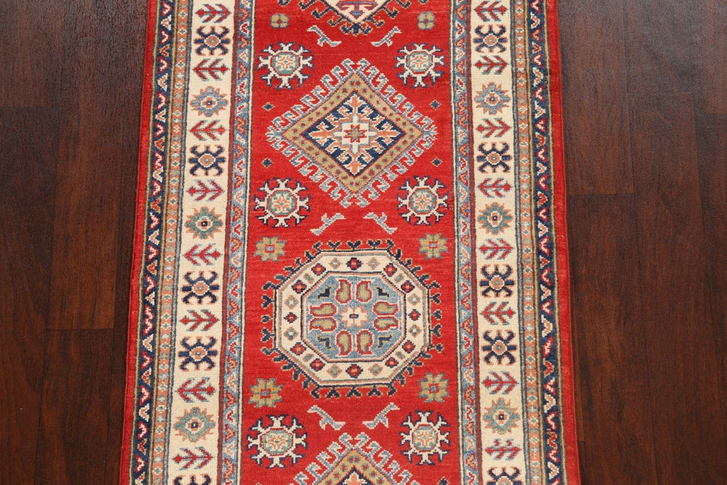 Geometric Red Kazak Oriental Runner Rug 3x13