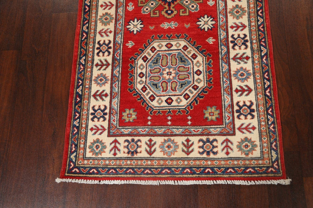 Geometric Red Kazak Oriental Runner Rug 3x13