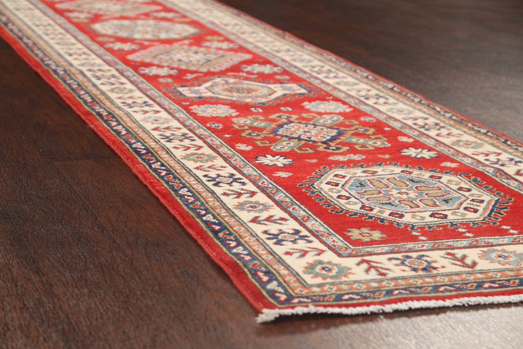 Geometric Red Kazak Oriental Runner Rug 3x13