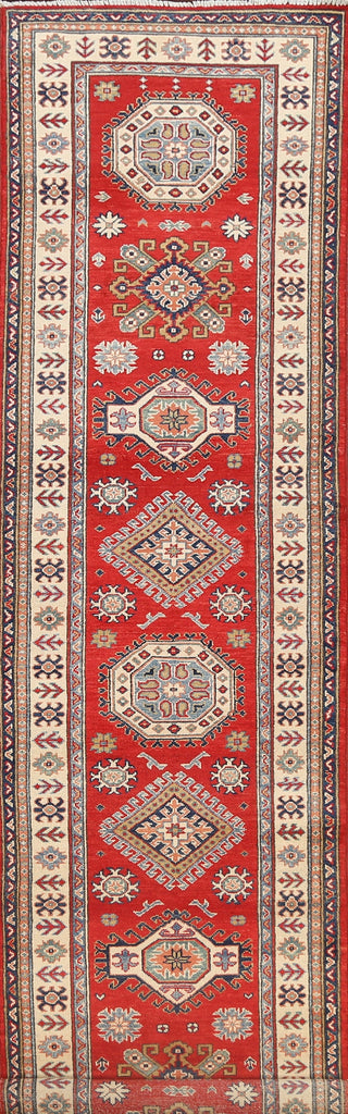 Geometric Red Kazak Oriental Runner Rug 3x13