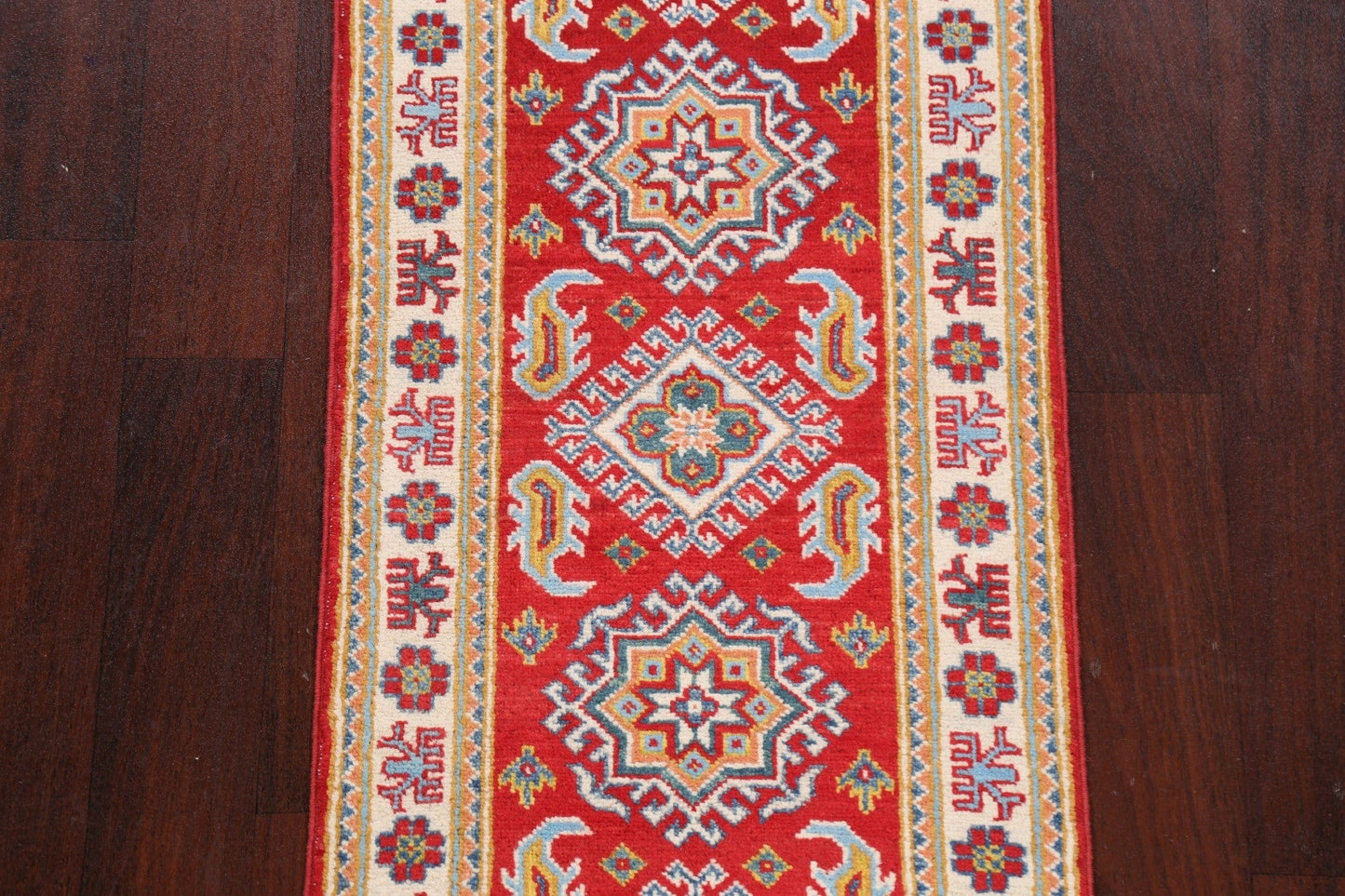 Geometric Red Kazak Oriental Runner Rug 2x5