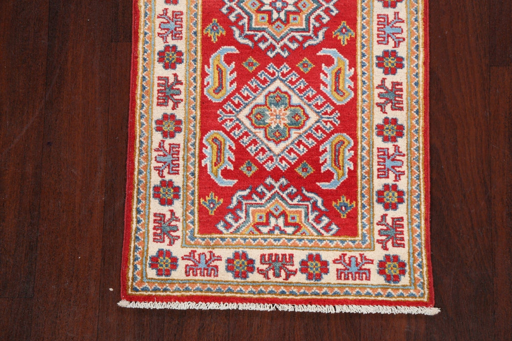 Geometric Red Kazak Oriental Runner Rug 2x5