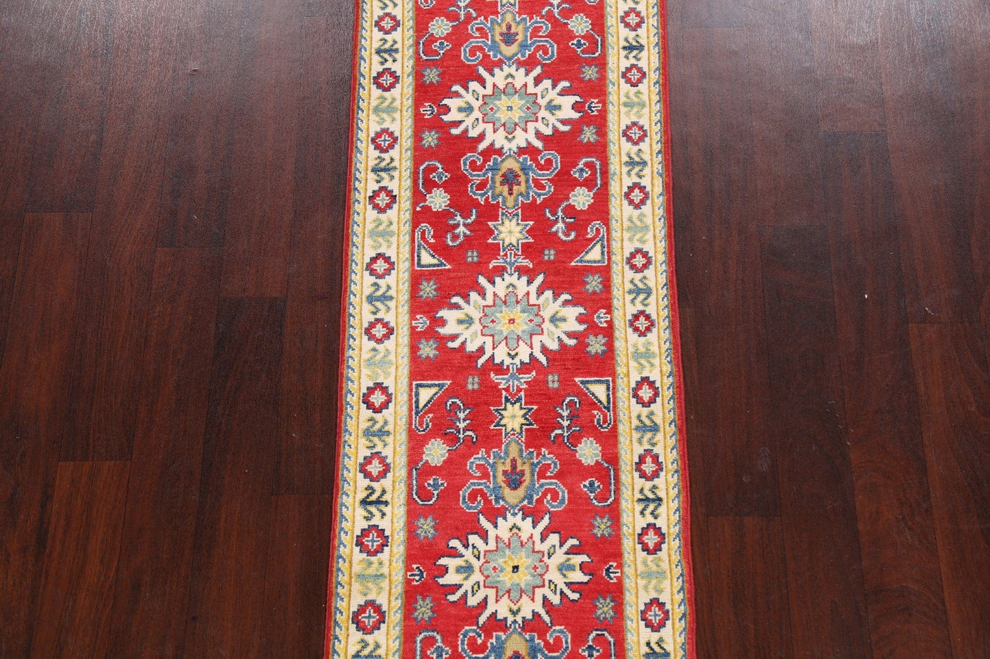 Geometric Red Kazak Oriental Runner Rug 2x6