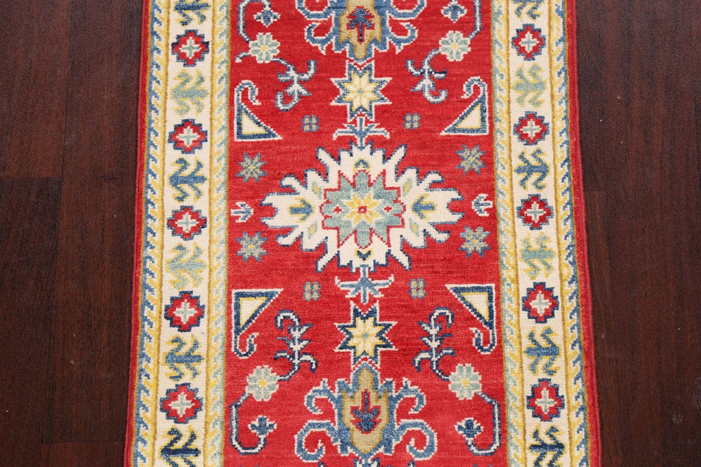 Geometric Red Kazak Oriental Runner Rug 2x6