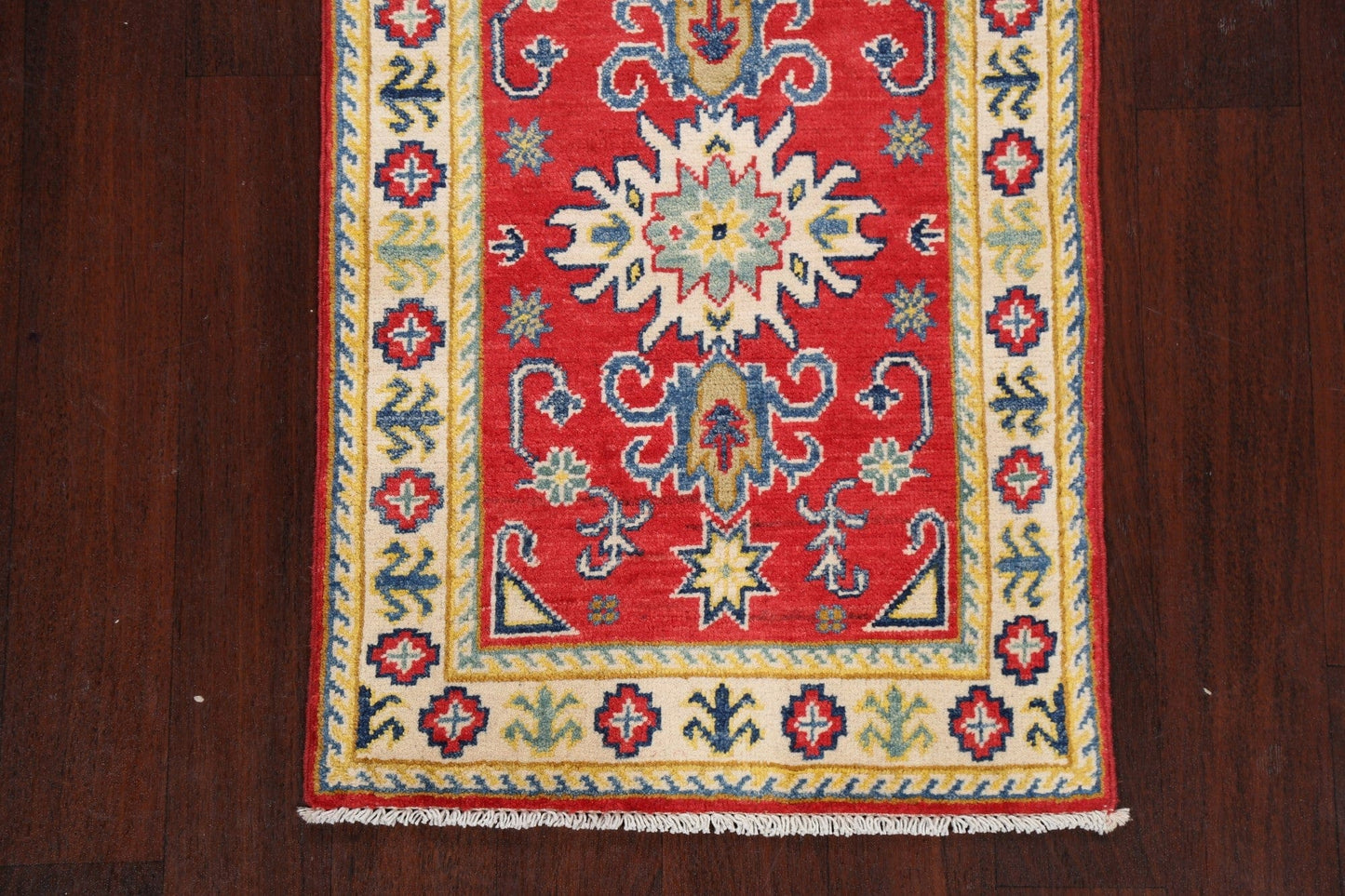 Geometric Red Kazak Oriental Runner Rug 2x6