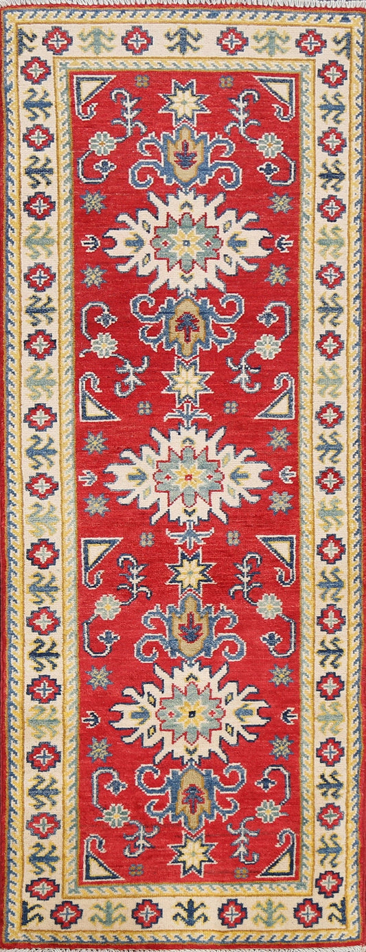 Geometric Red Kazak Oriental Runner Rug 2x6