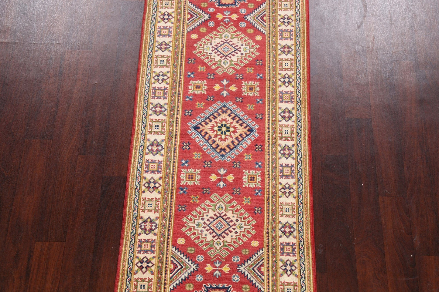 Geometric Kazak Oriental Runner Rug 3x8