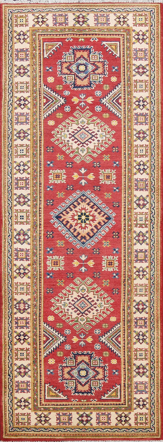 Geometric Kazak Oriental Runner Rug 3x8