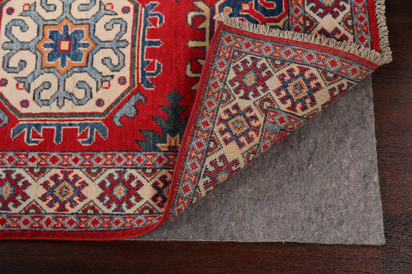 Geometric Red Kazak Oriental Runner Rug 3x10