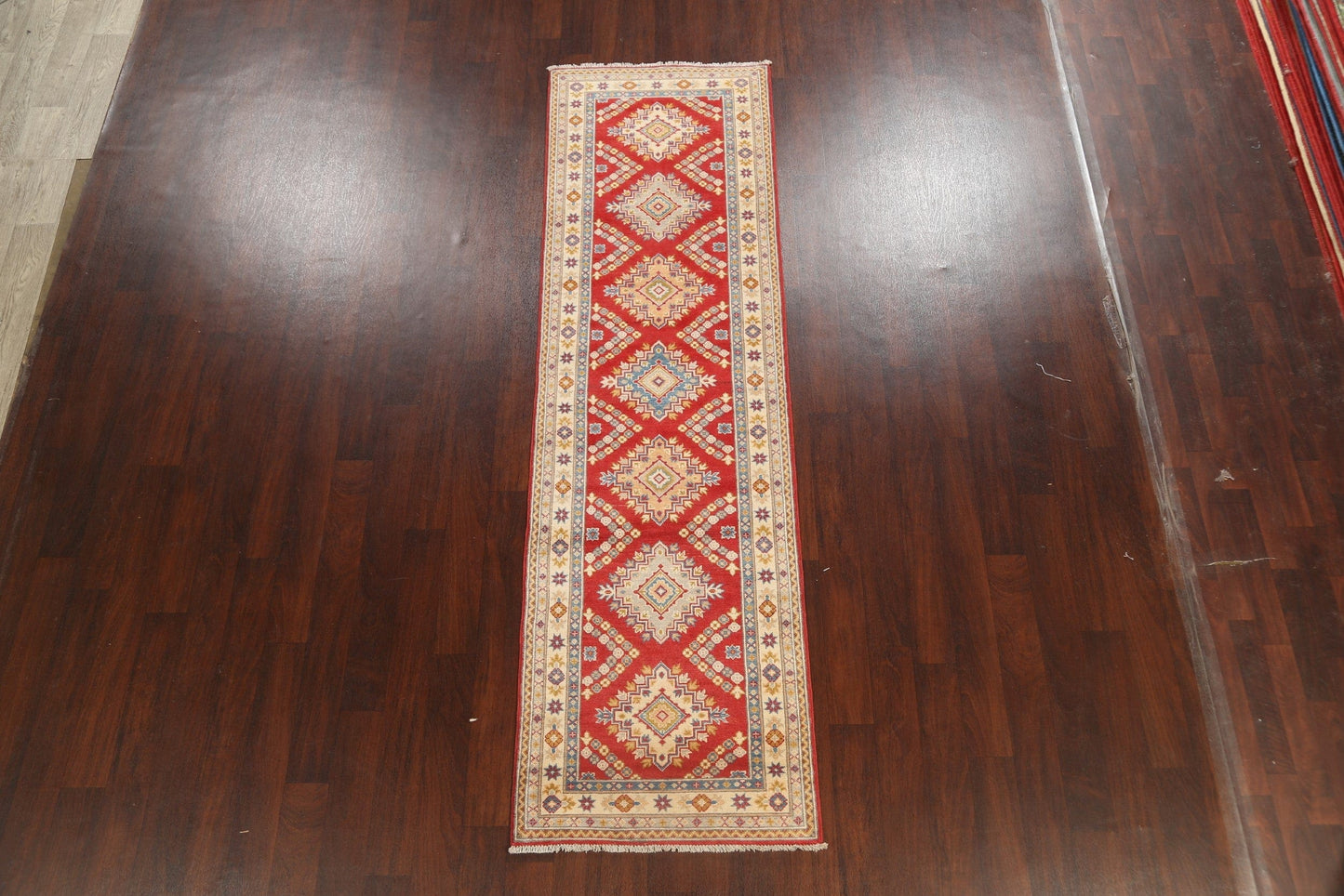 Geometric Kazak Oriental Runner Rug 3x9