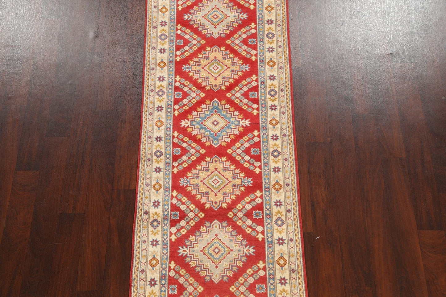 Geometric Kazak Oriental Runner Rug 3x9