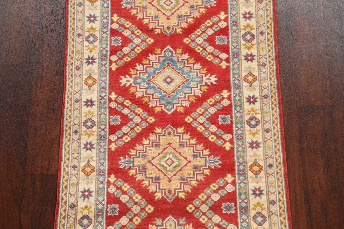 Geometric Kazak Oriental Runner Rug 3x9