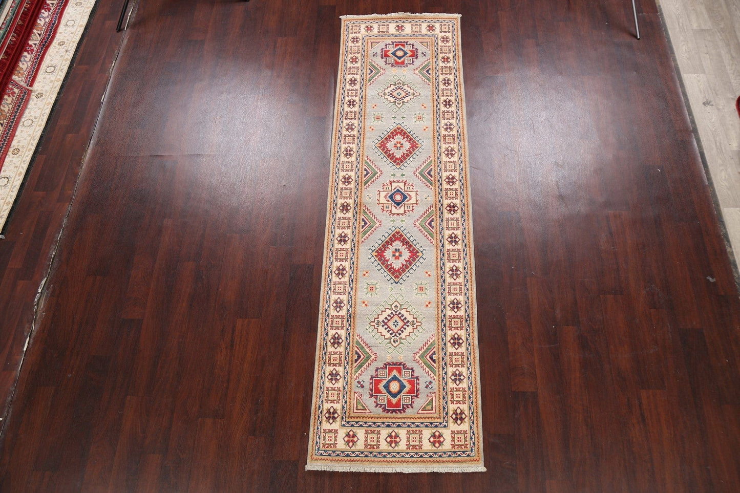 Geometric Kazak Oriental Runner Rug 3x10