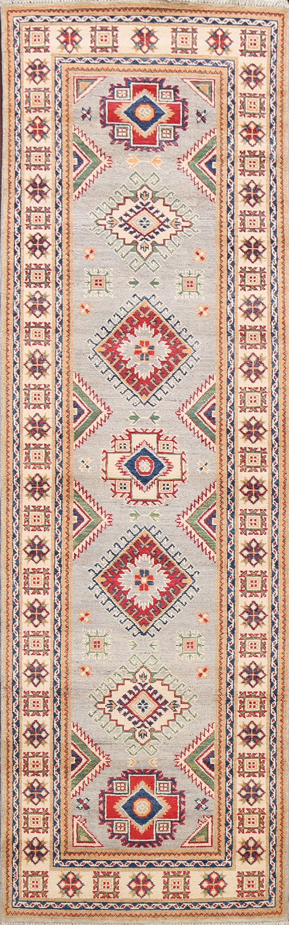 Geometric Kazak Oriental Runner Rug 3x10