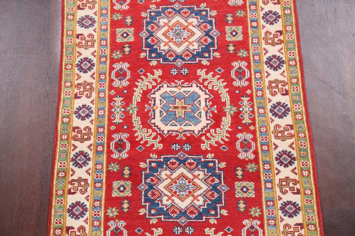 Geometric Red Kazak Oriental Runner Rug 3x10