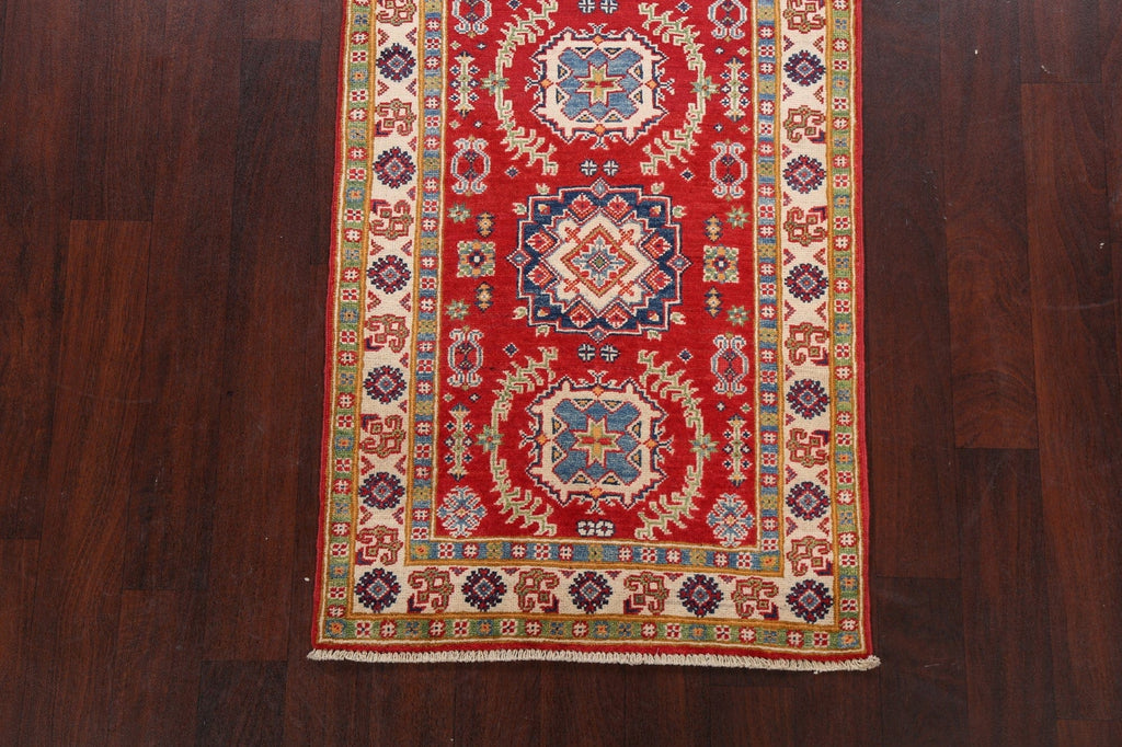 Geometric Red Kazak Oriental Runner Rug 3x10