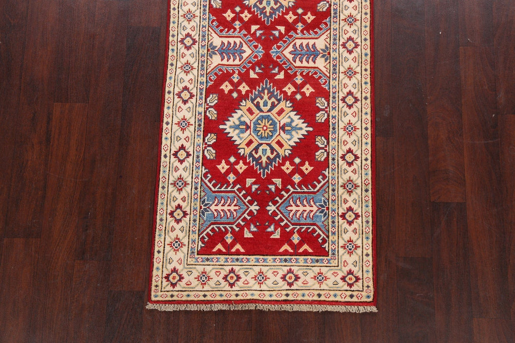 Geometric Red Kazak Oriental Runner Rug 3x9