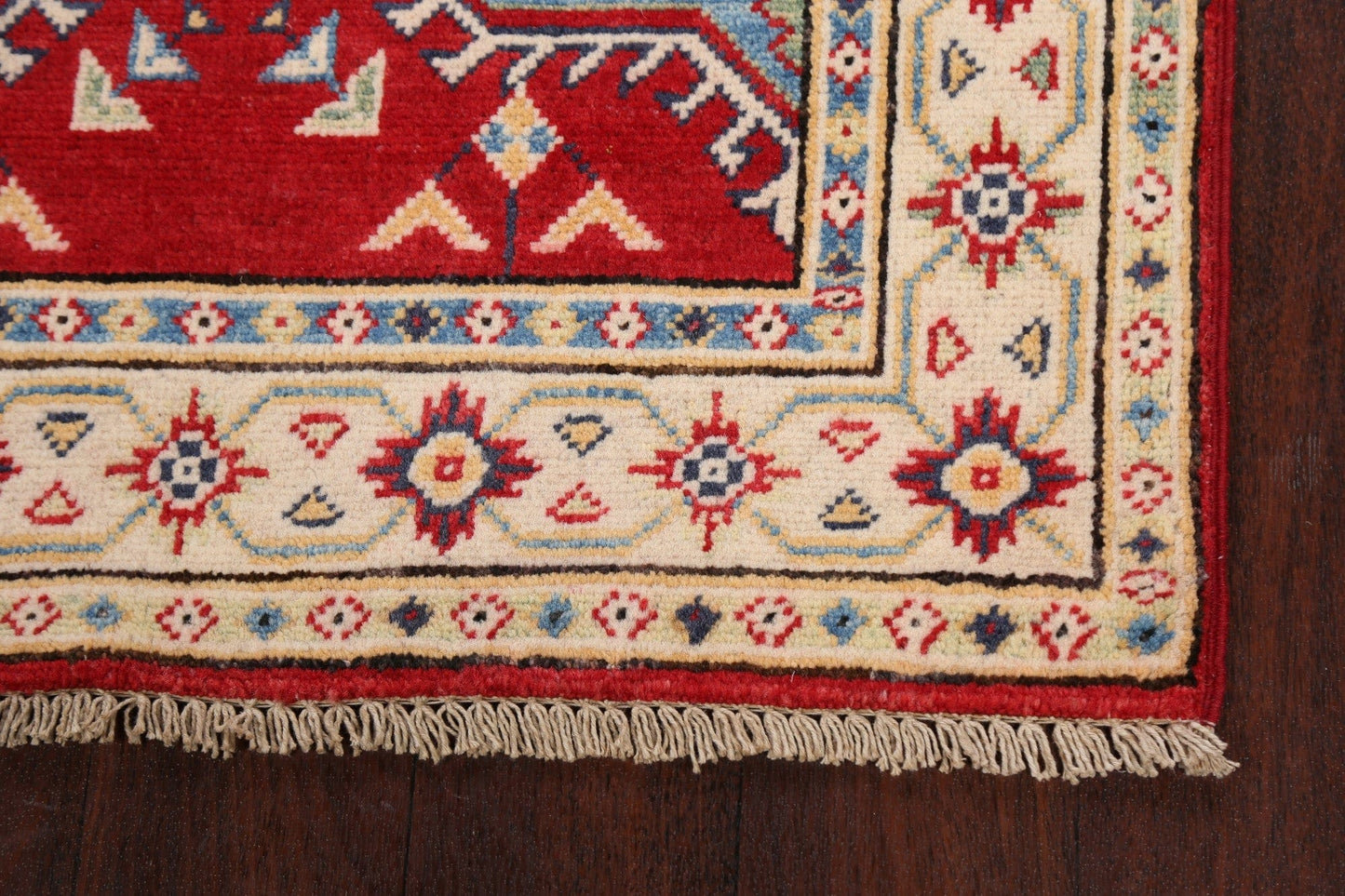 Geometric Red Kazak Oriental Runner Rug 3x9