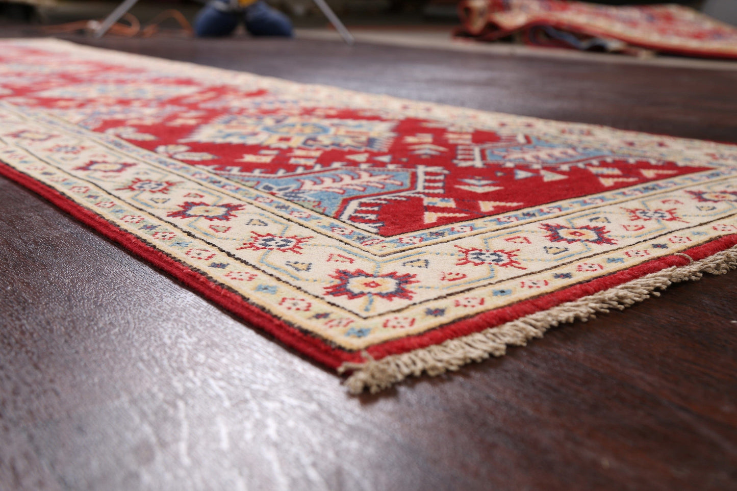 Geometric Red Kazak Oriental Runner Rug 3x9