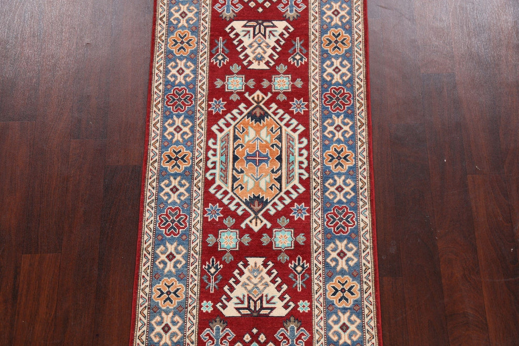 Geometric Kazak Oriental Runner Rug 3x7